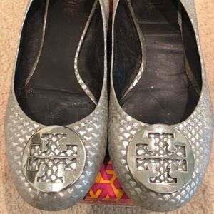 Tory Burch Silver Reva Flats